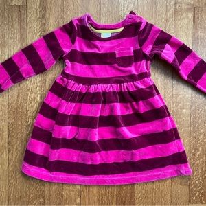 Mini Boden velvet Striped pink long sleeve dress 3T EUC
